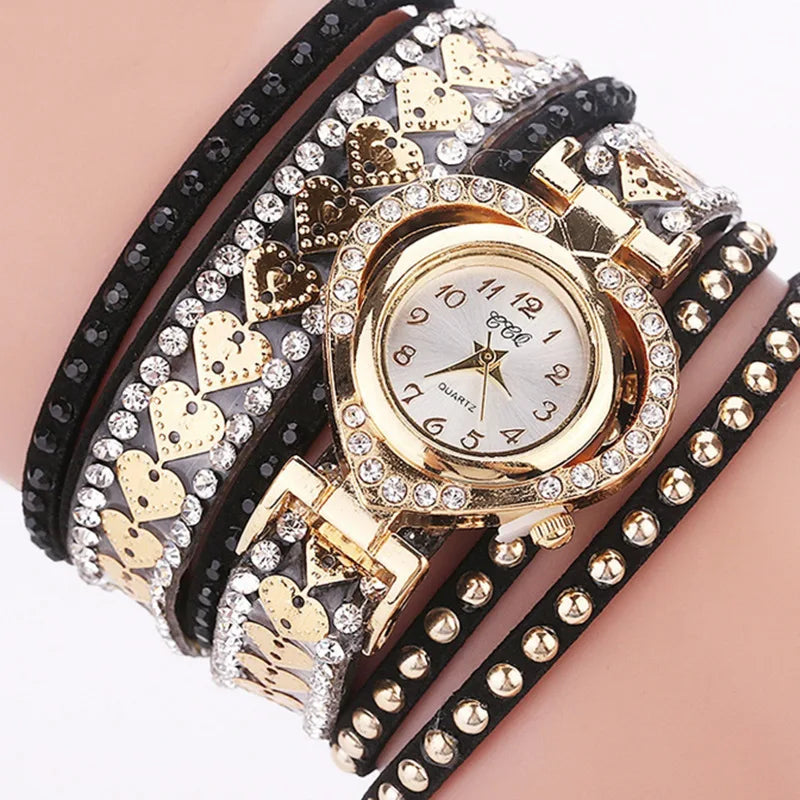Women Heart Dial Shiny Design Quality Women Quartz Rhinestone Bracelet Wrap Strap Women Gifts