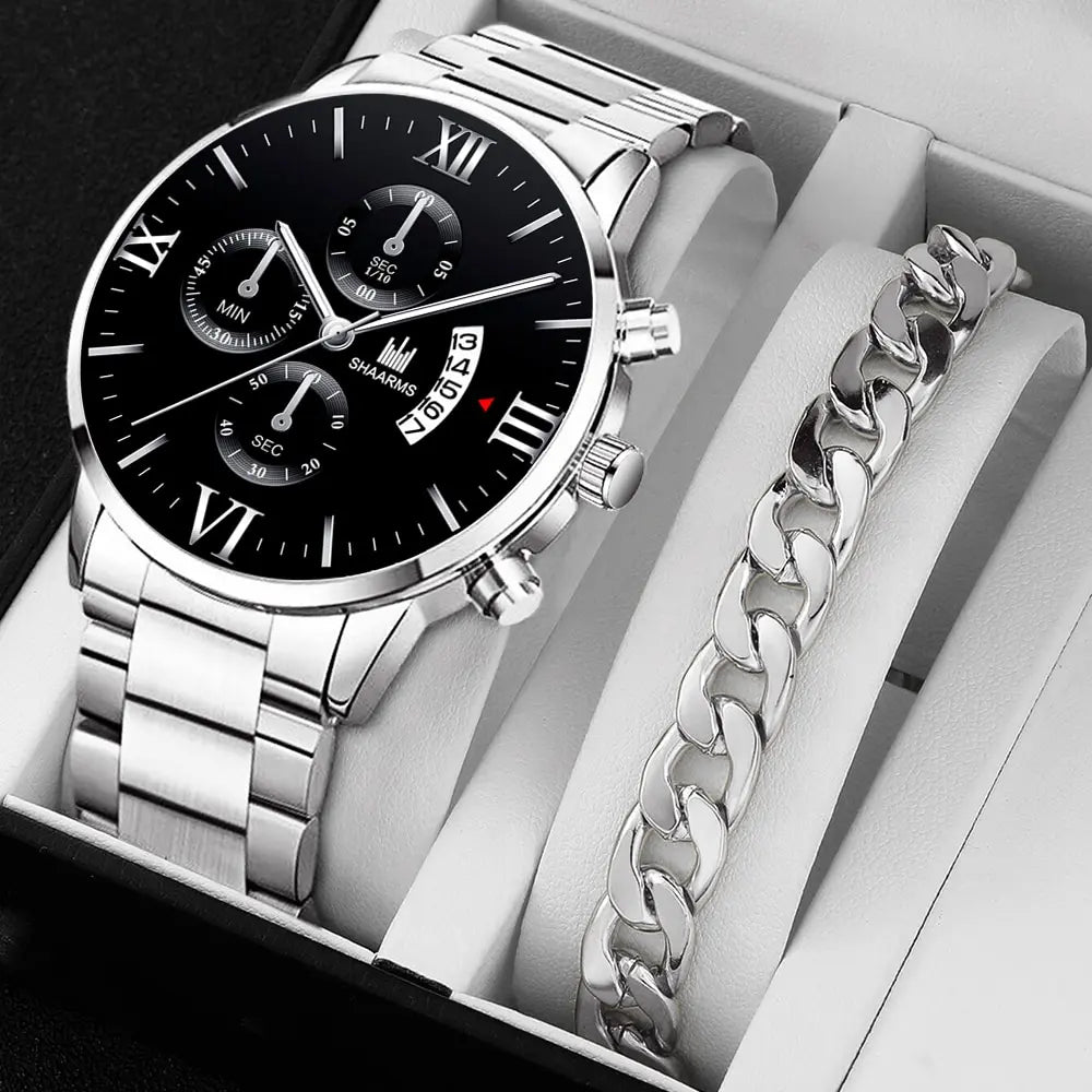 Mens Quartz Fake Three Eye Six Pin Calendar Men Belt Men Watches