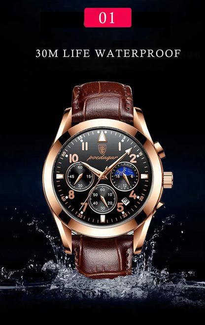 POEDAGAR Men Watches 2021   Leather   Top Brand  Mens Quartz Wristwatch Relogio Masculino