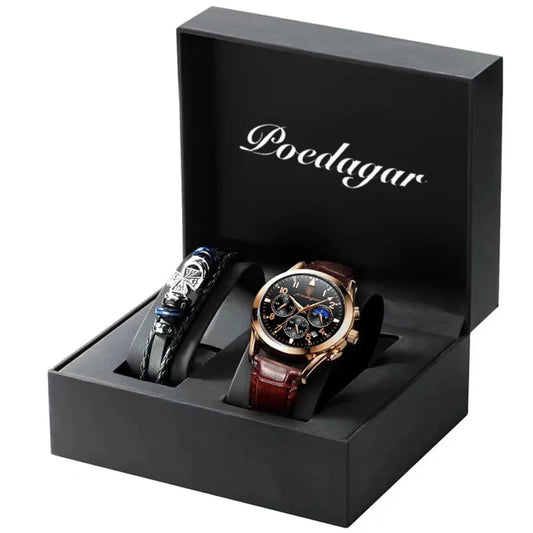 POEDAGAR Men Watches 2021   Leather   Top Brand  Mens Quartz Wristwatch Relogio Masculino