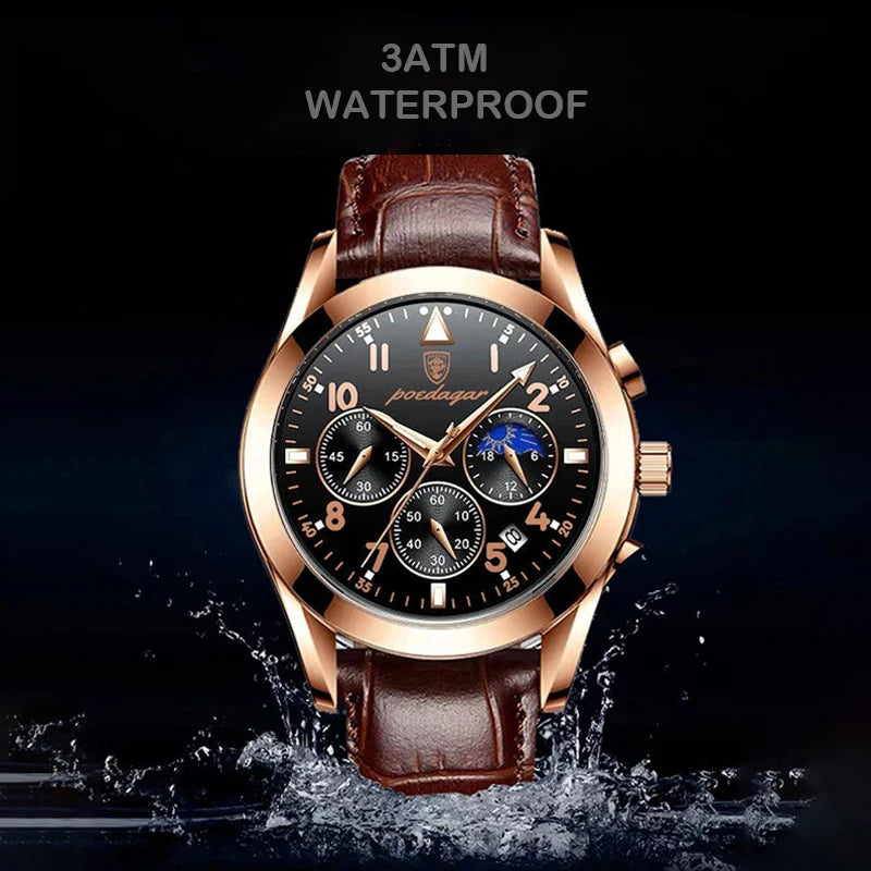 POEDAGAR Men Watches 2021   Leather   Top Brand  Mens Quartz Wristwatch Relogio Masculino