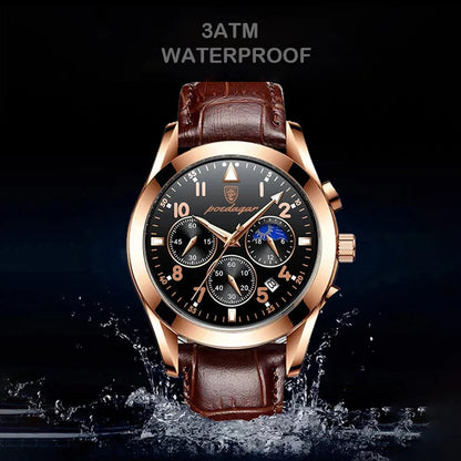 POEDAGAR Men Watches 2021   Leather   Top Brand  Mens Quartz Wristwatch Relogio Masculino