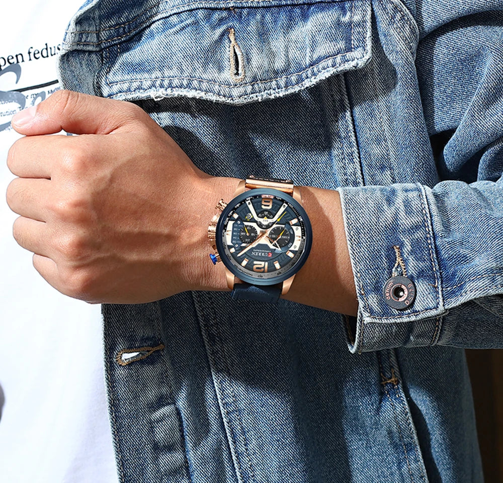 CURREN Casual Sport Watches for Men Top Brand  Military Leather Wrist  Man    Wristwatch