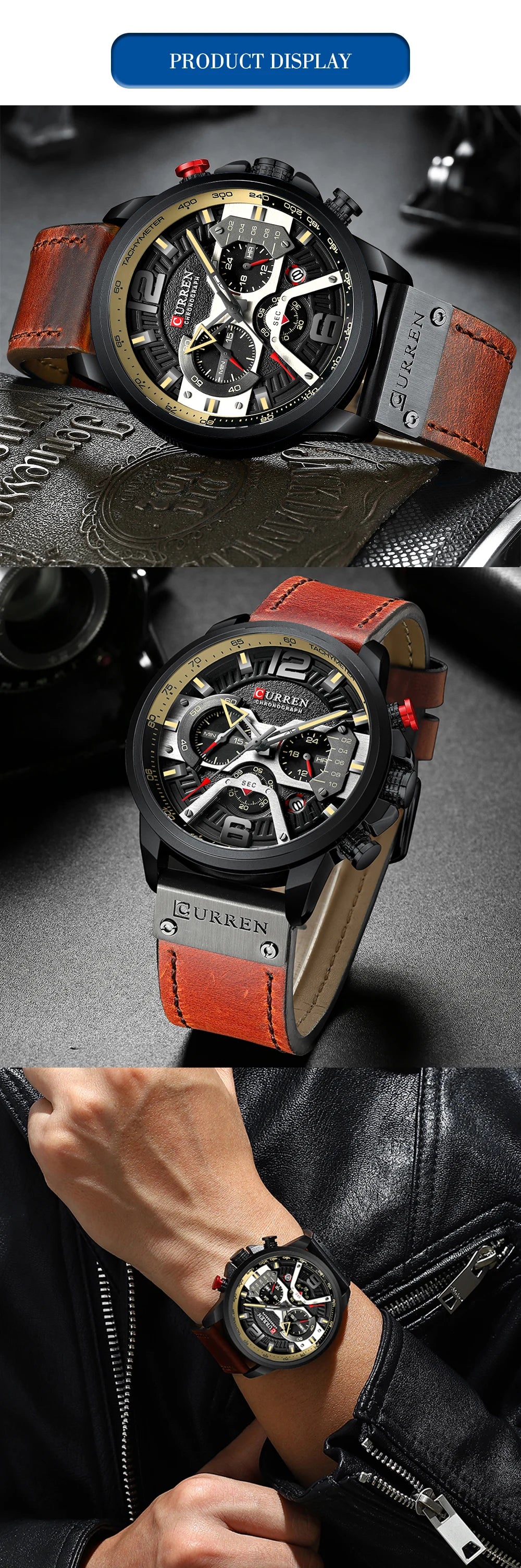 CURREN Casual Sport Watches for Men Top Brand  Military Leather Wrist  Man    Wristwatch