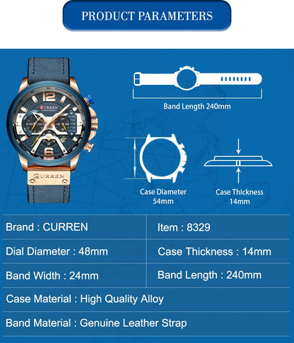CURREN Casual Sport Watches for Men Top Brand  Military Leather Wrist  Man    Wristwatch