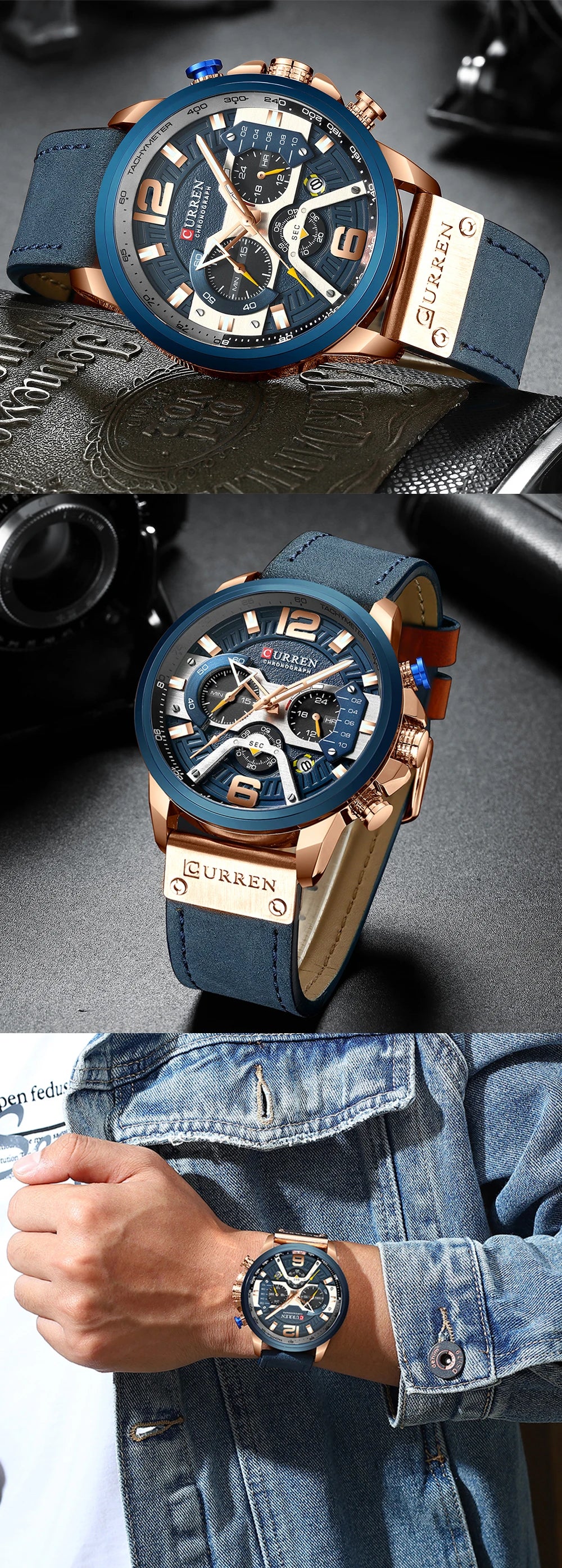CURREN Casual Sport Watches for Men Top Brand  Military Leather Wrist  Man    Wristwatch