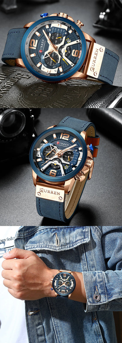 CURREN Casual Sport Watches for Men Top Brand  Military Leather Wrist  Man    Wristwatch