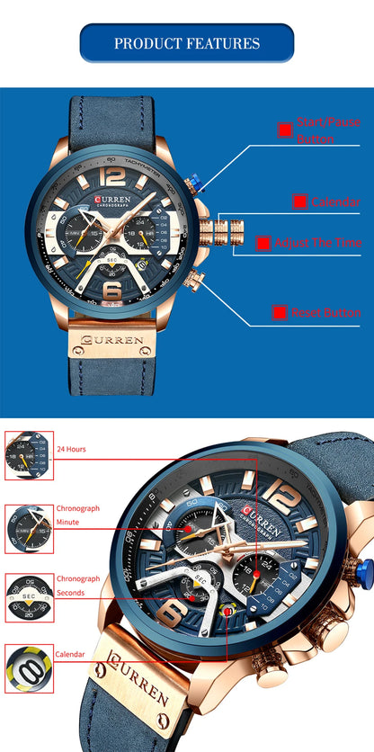 CURREN Casual Sport Watches for Men Top Brand  Military Leather Wrist  Man    Wristwatch