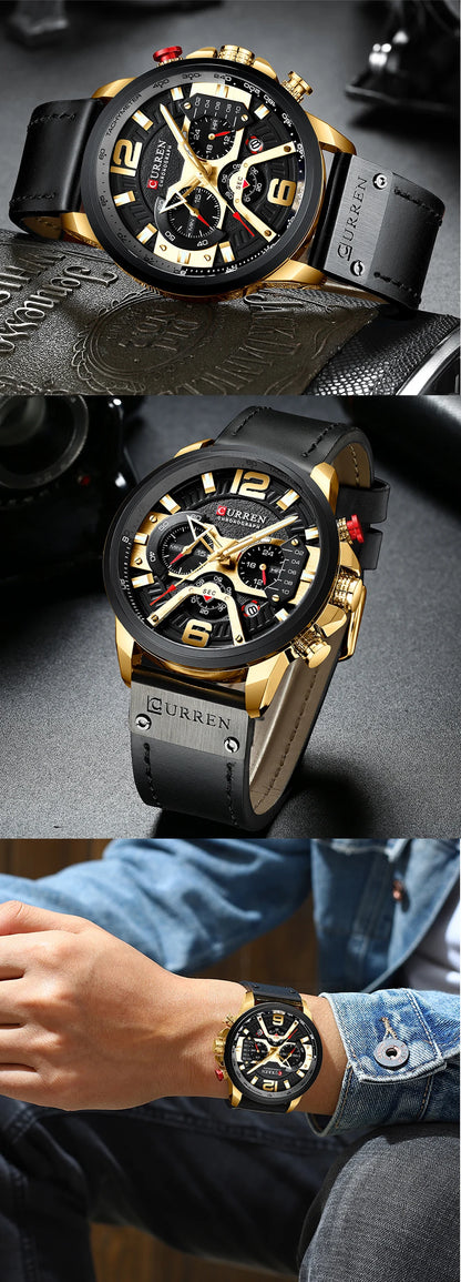 CURREN Casual Sport Watches for Men Top Brand  Military Leather Wrist  Man    Wristwatch