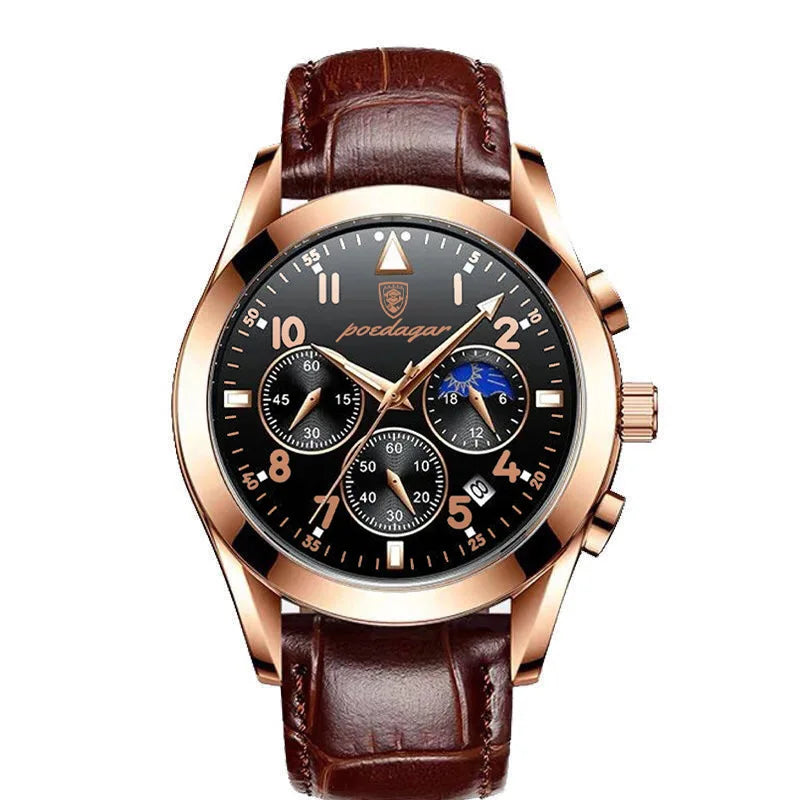 POEDAGAR Men Watches 2021   Leather   Top Brand  Mens Quartz Wristwatch Relogio Masculino