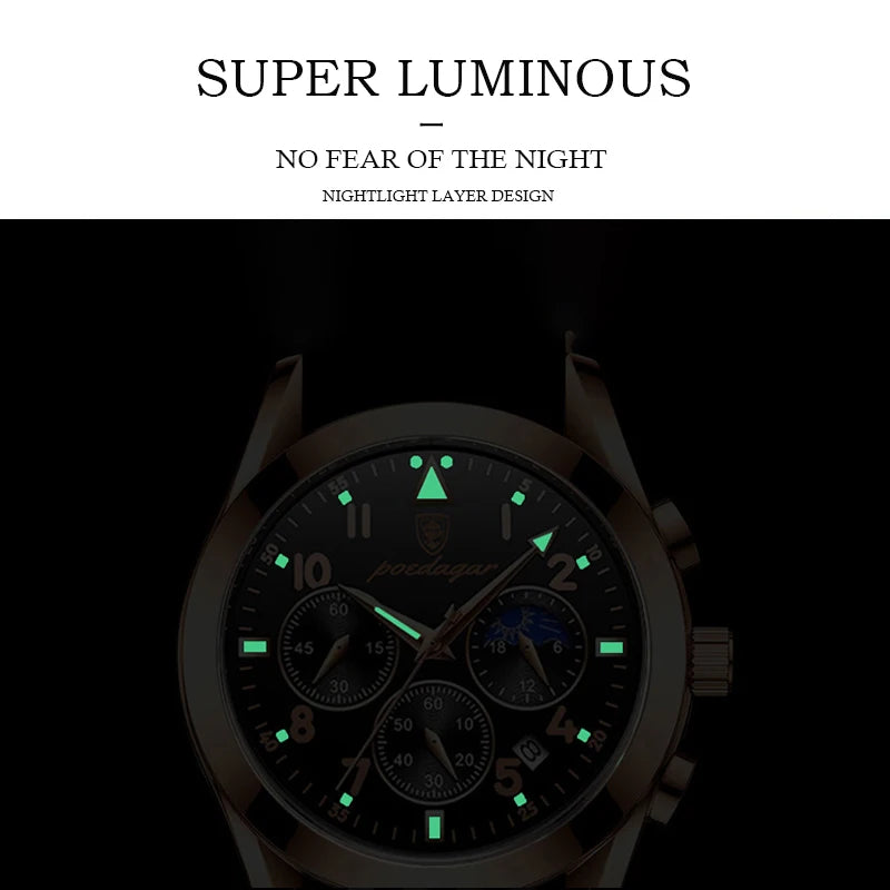 POEDAGAR Men Watches 2021   Leather   Top Brand  Mens Quartz Wristwatch Relogio Masculino
