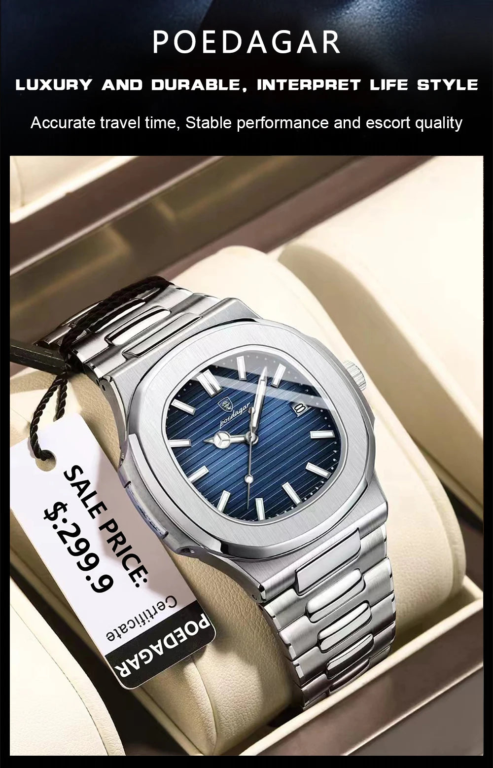 POEDAGAR           Square Quartz Men  reloj hombre