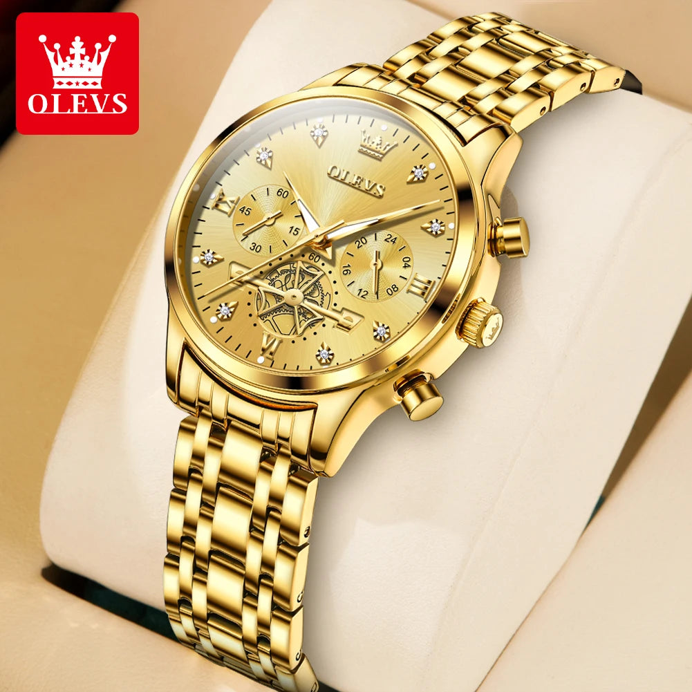 OLEVS Flywheel Skeleton Women Quartz   steel    Ladies Bracelet  for Women Set