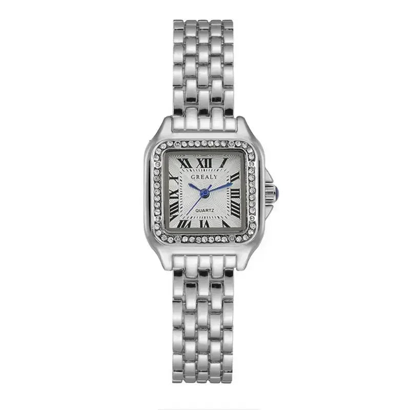 MAYZHISU   Square Watches Gold Alloy Strap  Ladies Quartz Wristwatches Qualities  Roman Scale