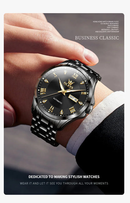 OLEVS Mens Watches  Automatic Mechanical  For Man    Stee  Bands Roman Numeral 6702