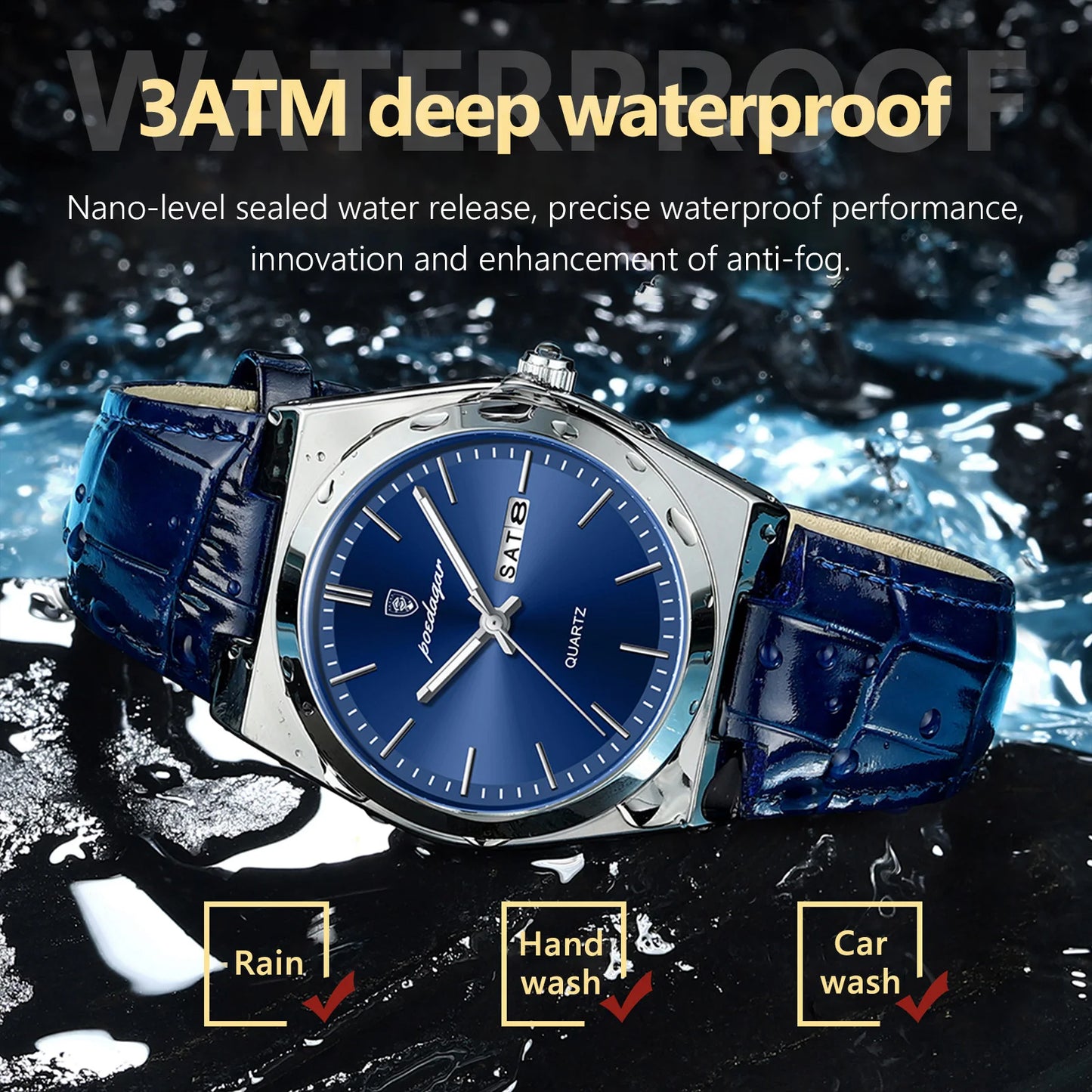 POEDAGAR   for Men Military Leather Man Wristwatch Quartz     Week  Watches Reloj+box