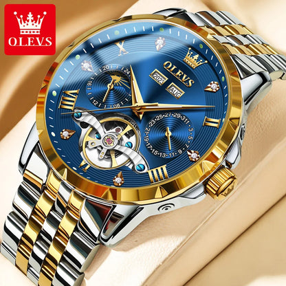 OLEVS Skeleton Multifunctional   Automatic Mechanical  Wrist  For Men    Strap 6691