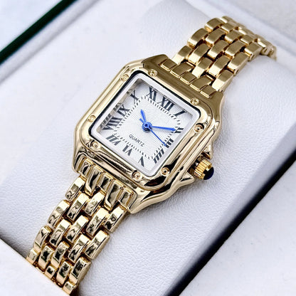 MAYZHISU   Square Watches Gold Alloy Strap  Ladies Quartz Wristwatches Qualities  Roman Scale