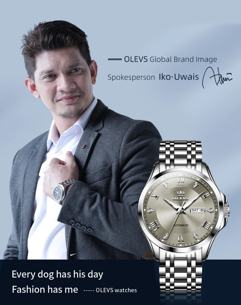 OLEVS Mens Watches  Automatic Mechanical  For Man    Stee  Bands Roman Numeral 6702