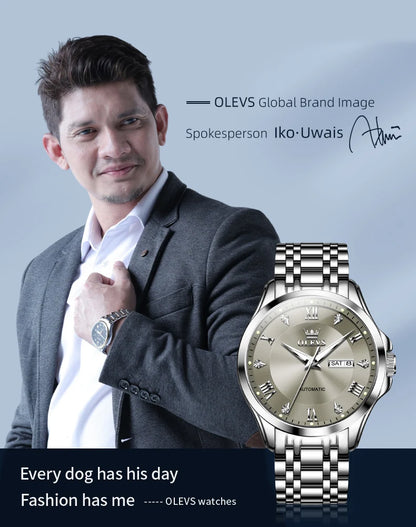 OLEVS Mens Watches  Automatic Mechanical  For Man    Stee  Bands Roman Numeral 6702