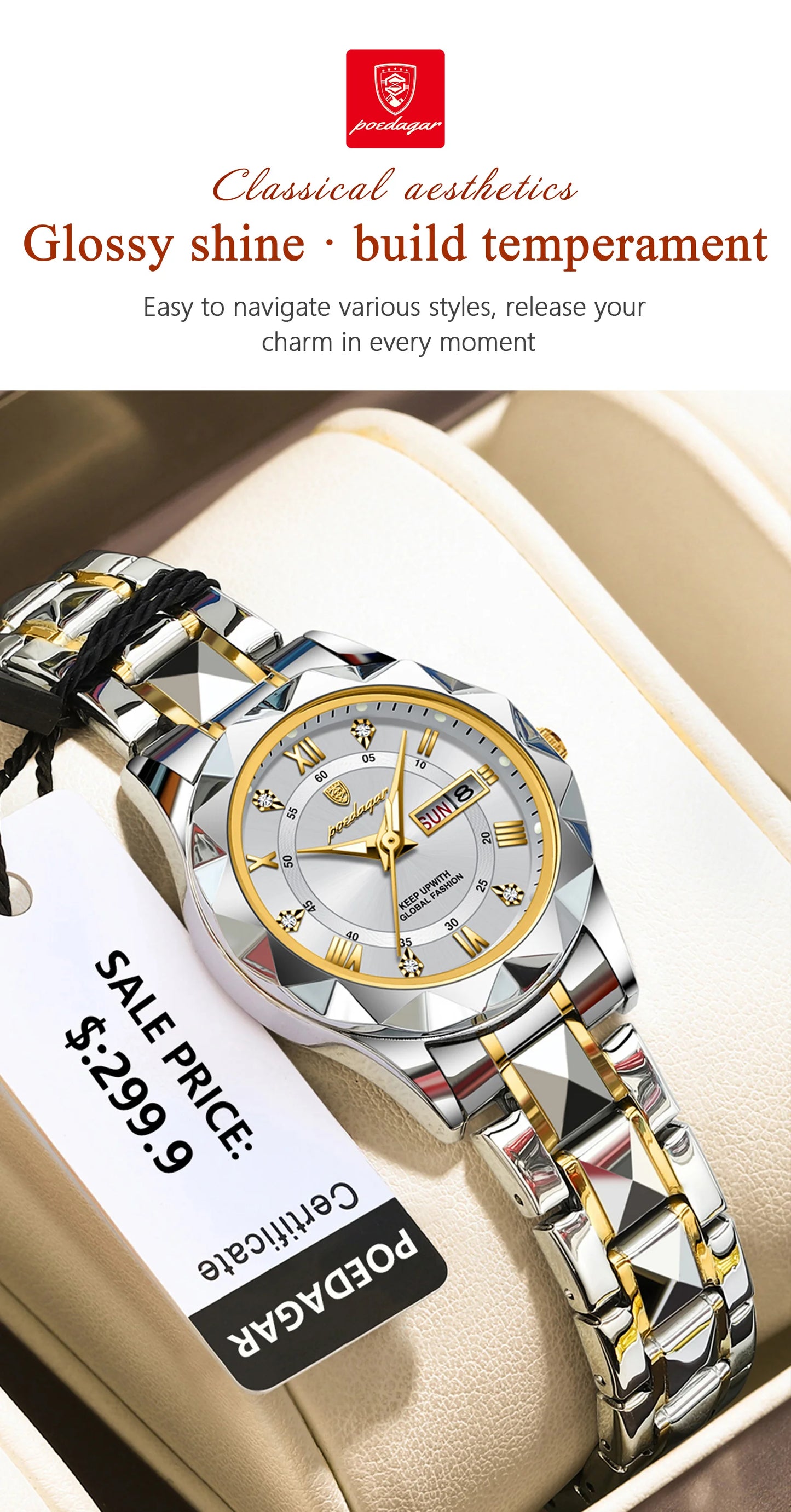POEDAGAR  Quartz  for Ladies    Week   Women Watches Elegant Dress WristWatch+box