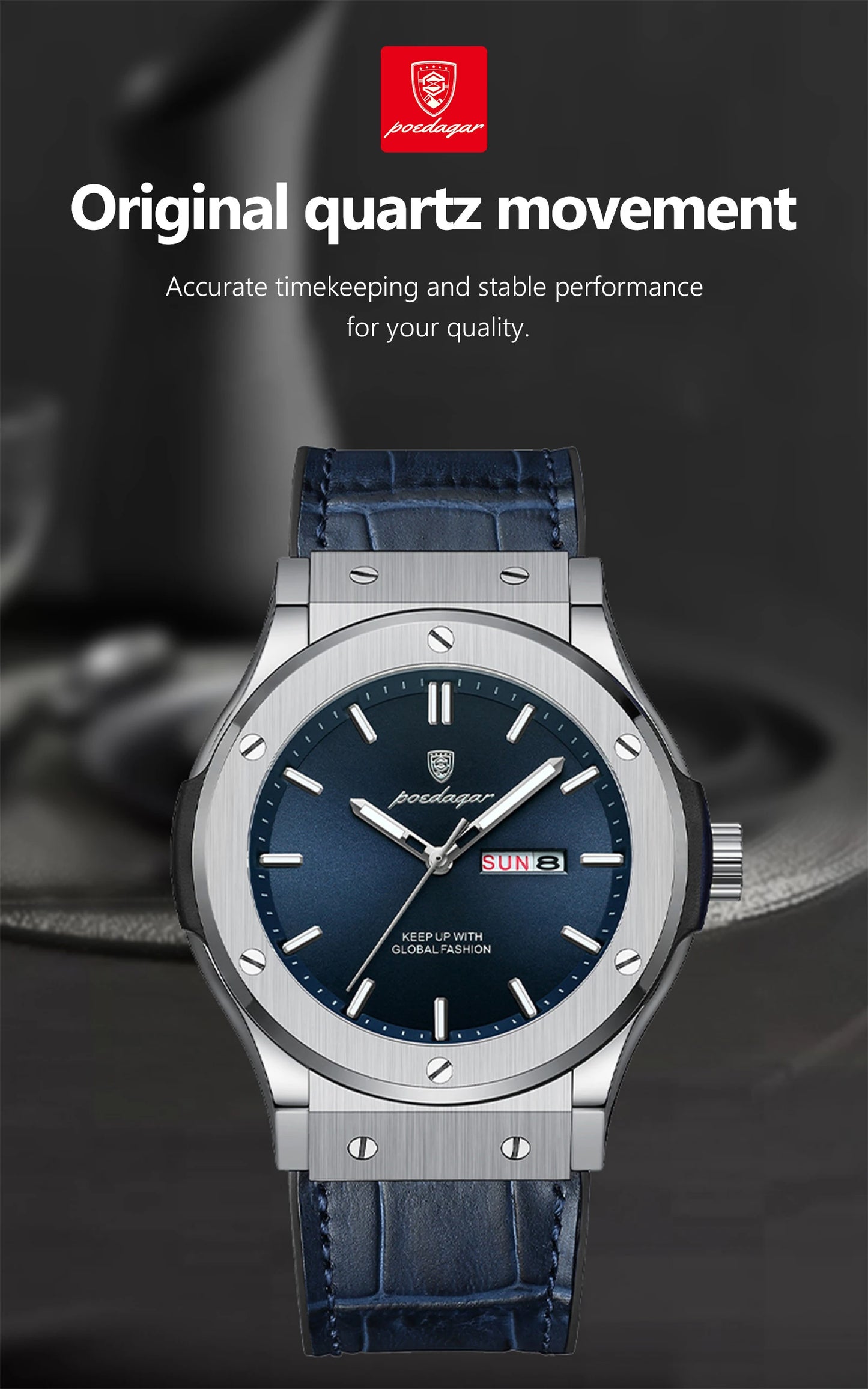 POEDAGAR Fashion Men's Watches Trend Classic Original Quartz Watch for Man Waterproof Luminous Week Date Wristwatch Leather New