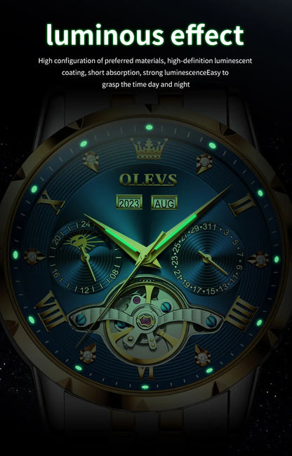 OLEVS Skeleton Multifunctional   Automatic Mechanical  Wrist  For Men    Strap 6691