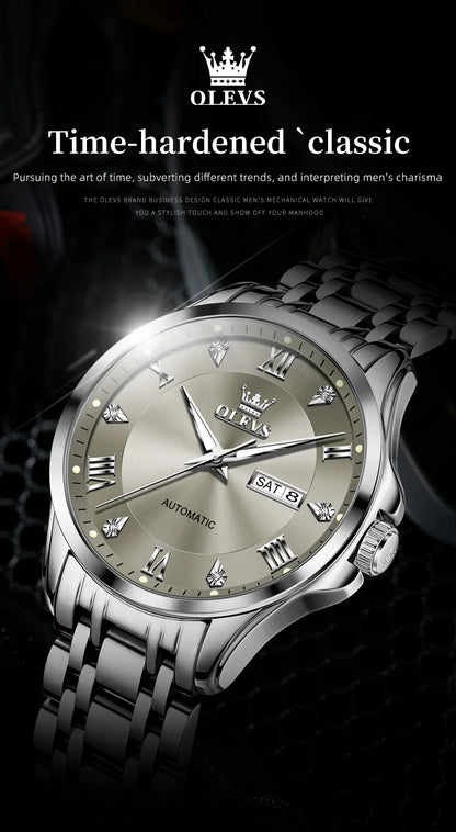 OLEVS Mens Watches  Automatic Mechanical  For Man    Stee  Bands Roman Numeral 6702