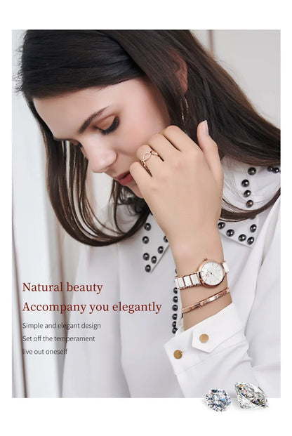 OLEVS  Women Watches Relogio Feminino  Rose Gold  Ladies Quartz Wrist  Ceramic Strap  Reloj Mujer