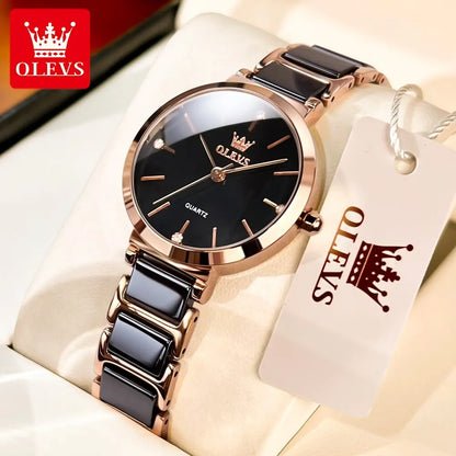 OLEVS  Women Watches Relogio Feminino  Rose Gold  Ladies Quartz Wrist  Ceramic Strap  Reloj Mujer