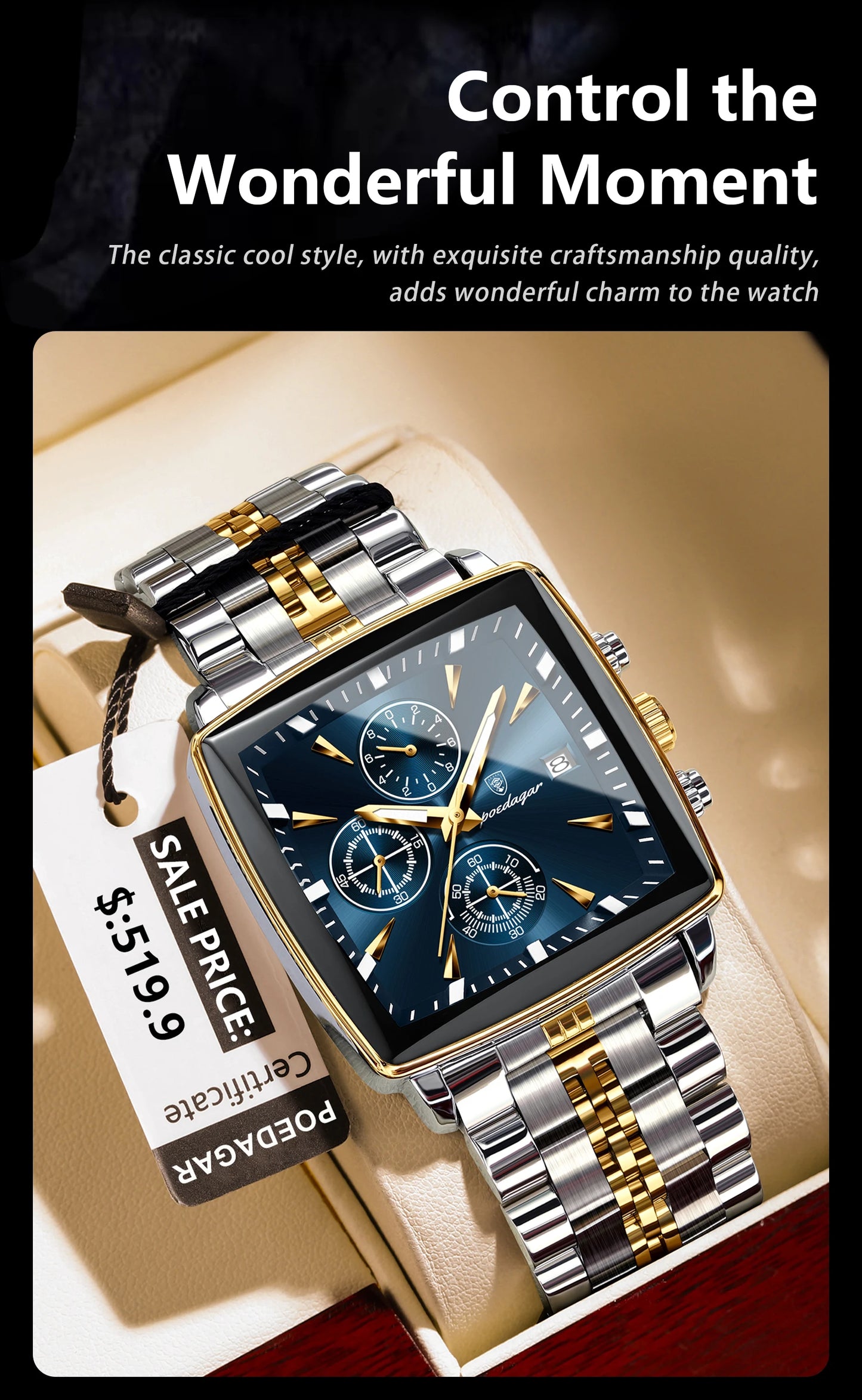 POEDAGAR  Men      Man Wristwatch Square   Quartz  Watches Reloj