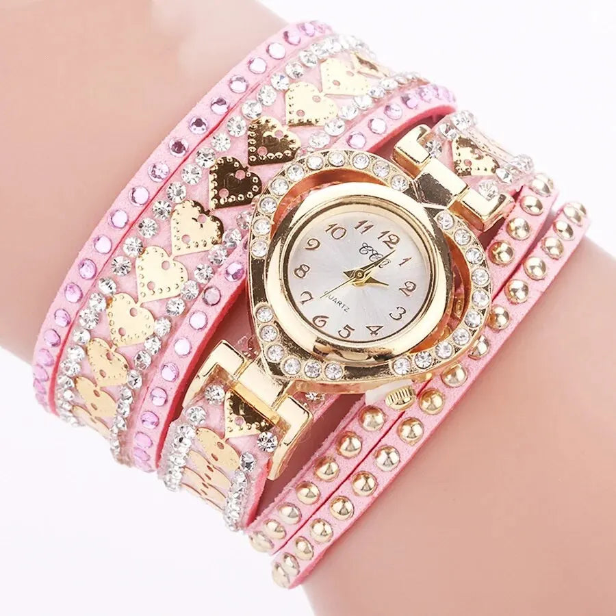 Women Heart Dial Shiny Design Quality Women Quartz   Rhinestone Bracelet Wrap Strap Women  Gifts