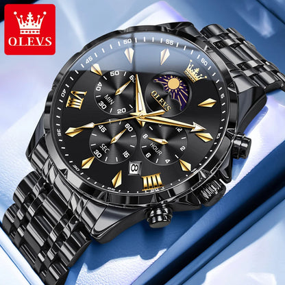 OLEVS 3653 Men   Brand Quartz  Multi functional Automatic  Timer    Moonphase