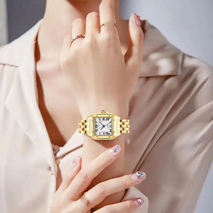 MAYZHISU   Square Watches Gold Alloy Strap  Ladies Quartz Wristwatches Qualities  Roman Scale