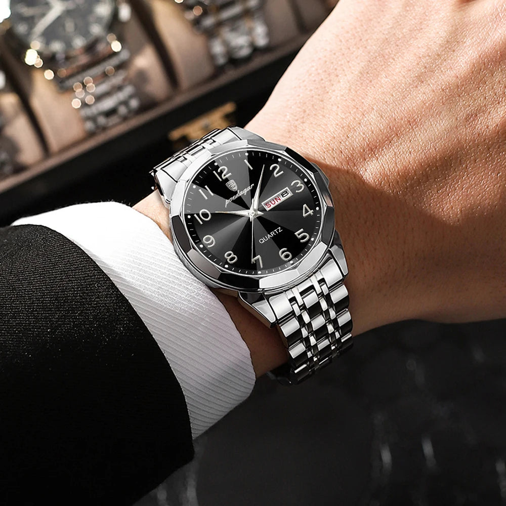 POEDAGAR Men‘s Watches Trend  Original Quartz  for Man Rhombus Mirror Waterpoof   Wristwatch  Week