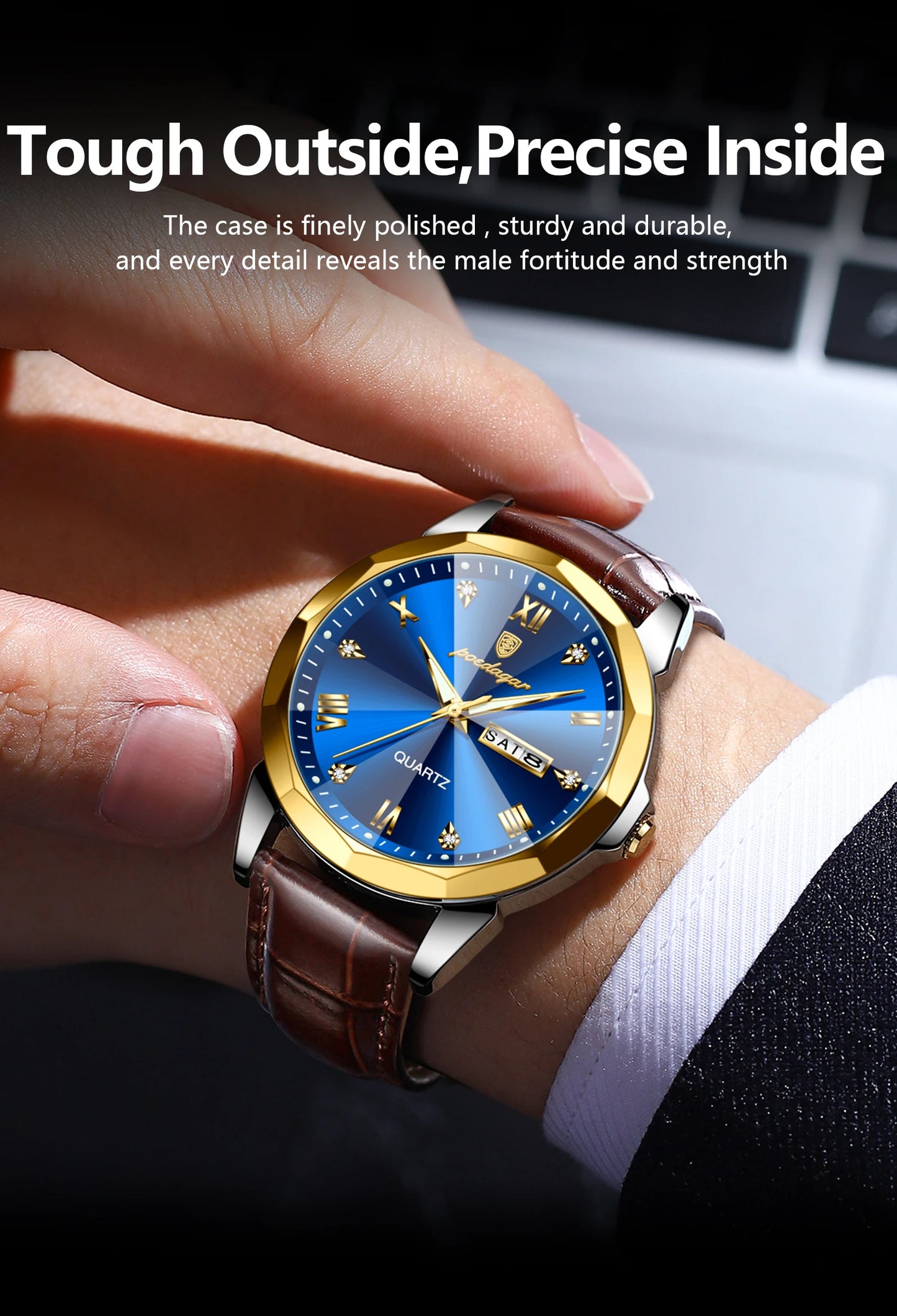 POEDAGAR  Man Wristwatch High Quality Quartz   Men     Week Leather  Watches