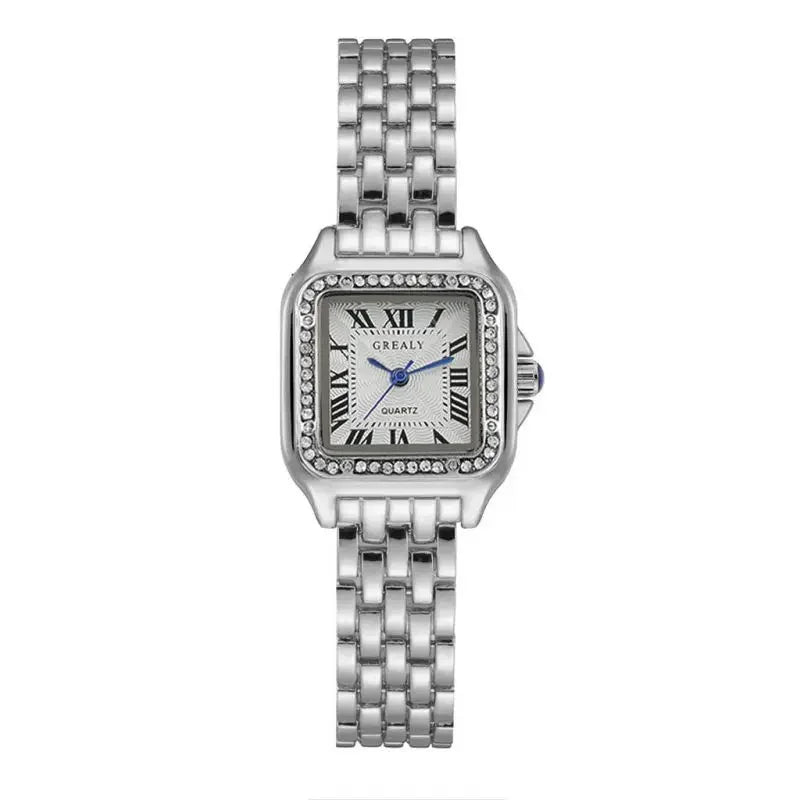 MAYZHISU   Square Watches Gold Alloy Strap  Ladies Quartz Wristwatches Qualities  Roman Scale