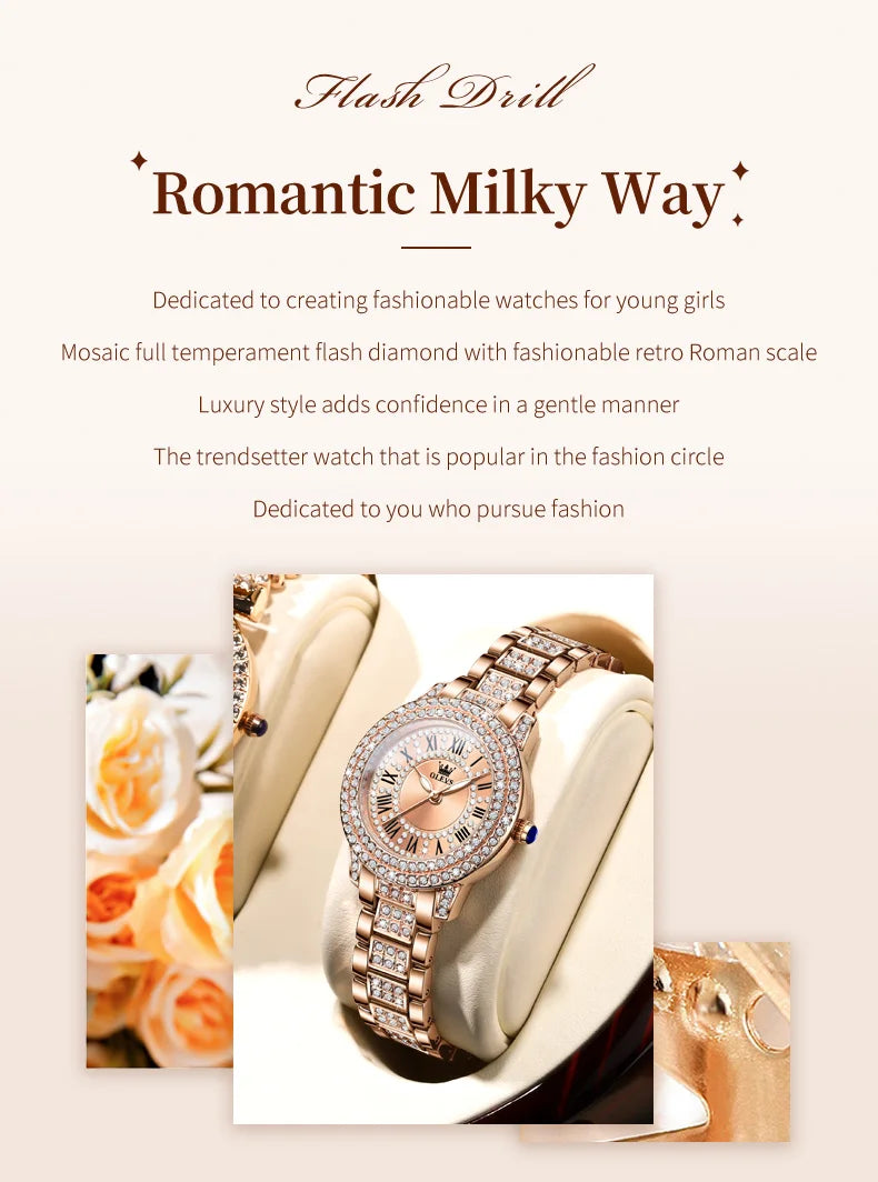 OLEVS 9943 Original Diamond  for Women  Elegant  steel  Quartz Wristwatch  Ladies' Watches