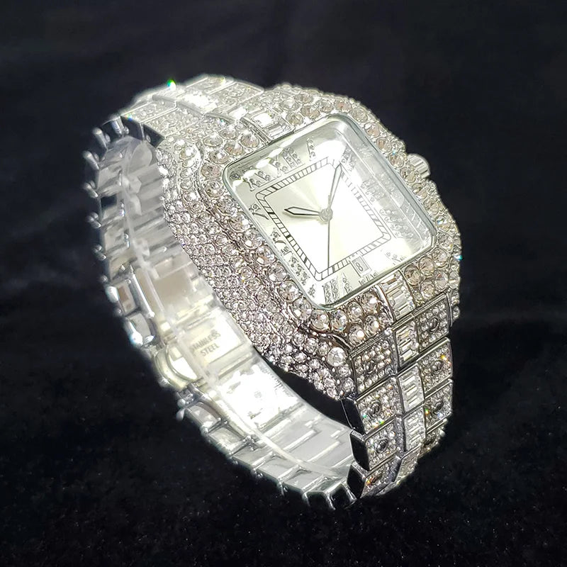 Brand Diamond Watches for Men  Cool Shiny Silver Jewelry  Hip Hop Iced Out Original Reloj Hombre Dropshipping