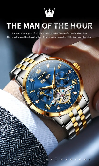 OLEVS Skeleton Multifunctional   Automatic Mechanical  Wrist  For Men    Strap 6691