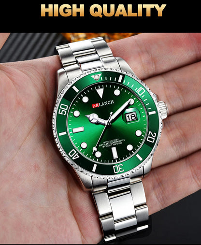 Classic Mens Watch Quartz Green Ghost Diver Series Stainless Steel Waterproof Calendar Clock Business Luxury Watch Reloj Hombre
