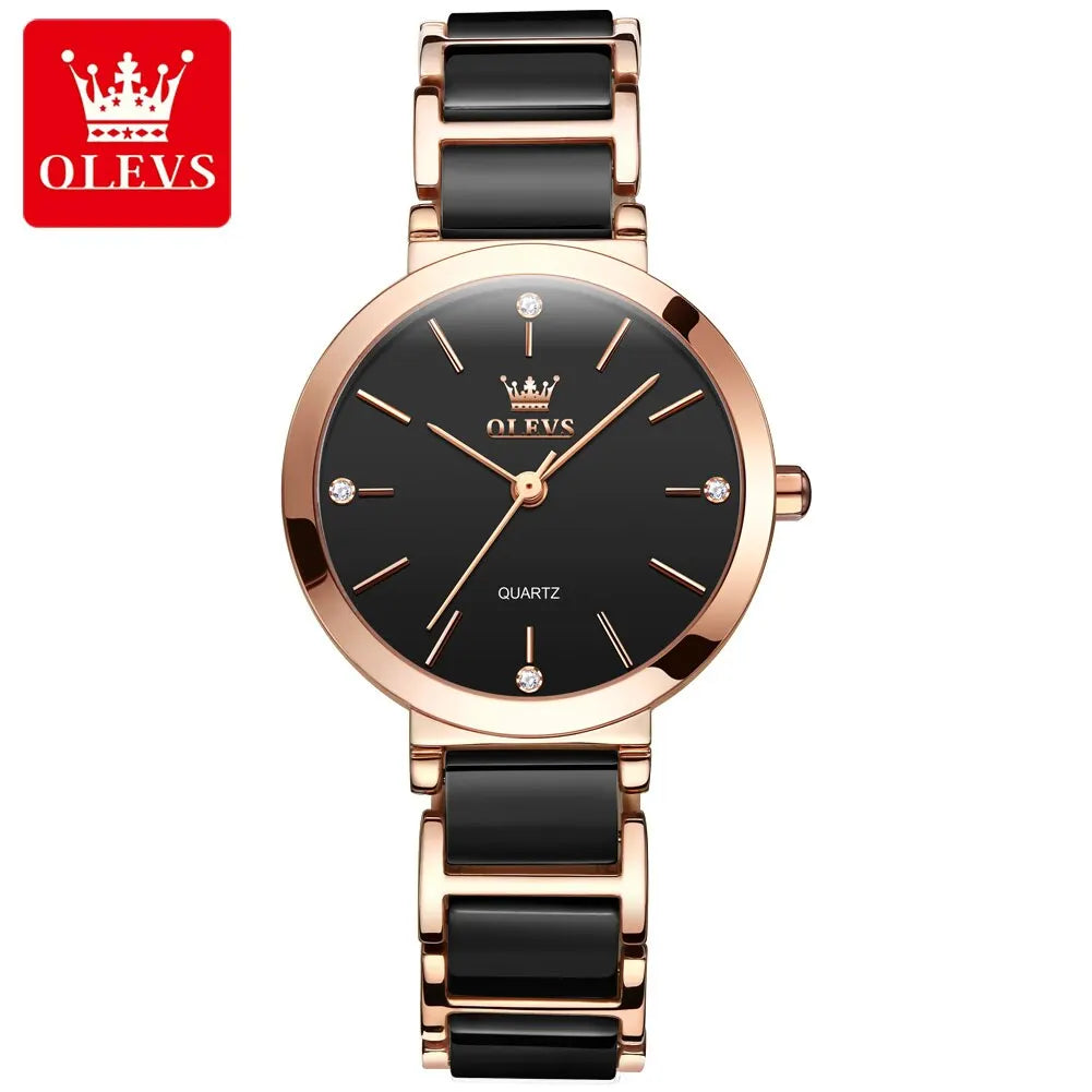 OLEVS  Women Watches Relogio Feminino  Rose Gold  Ladies Quartz Wrist  Ceramic Strap  Reloj Mujer