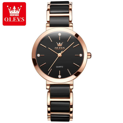 OLEVS  Women Watches Relogio Feminino  Rose Gold  Ladies Quartz Wrist  Ceramic Strap  Reloj Mujer