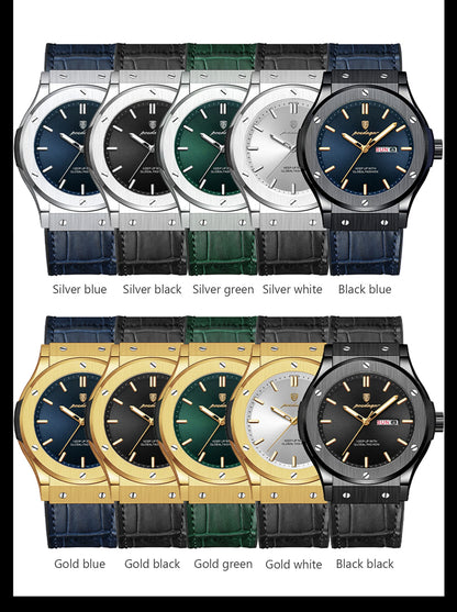 POEDAGAR Fashion Men's Watches Trend Classic Original Quartz Watch for Man Waterproof Luminous Week Date Wristwatch Leather New