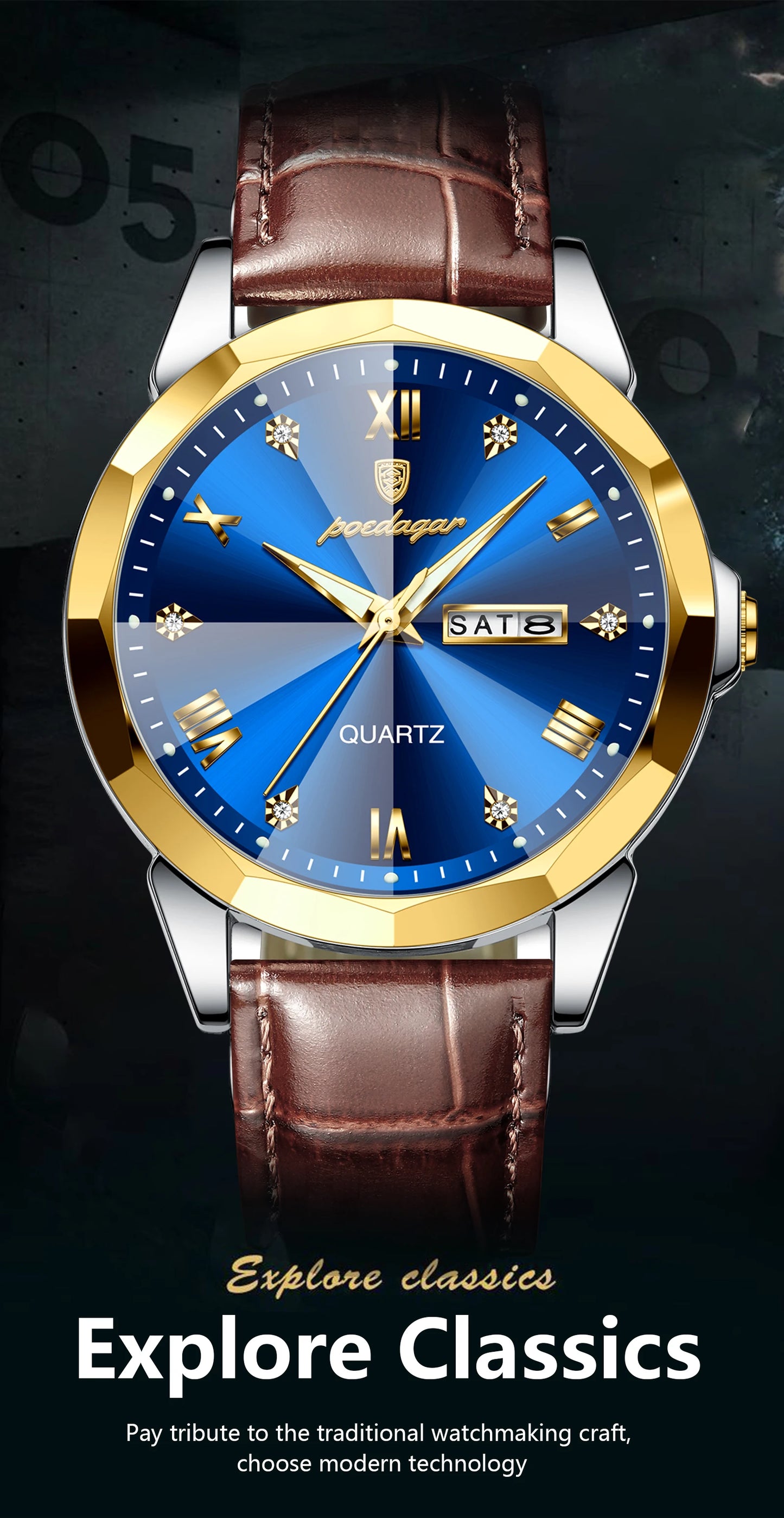 POEDAGAR  Man Wristwatch High Quality Quartz   Men     Week Leather  Watches