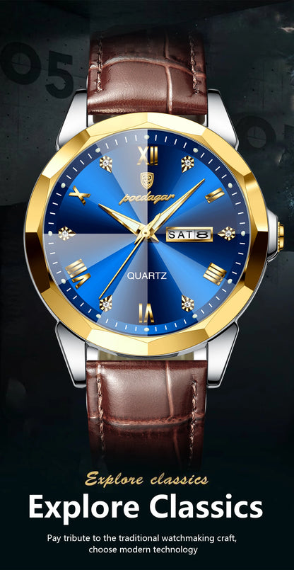 POEDAGAR  Man Wristwatch High Quality Quartz   Men     Week Leather  Watches