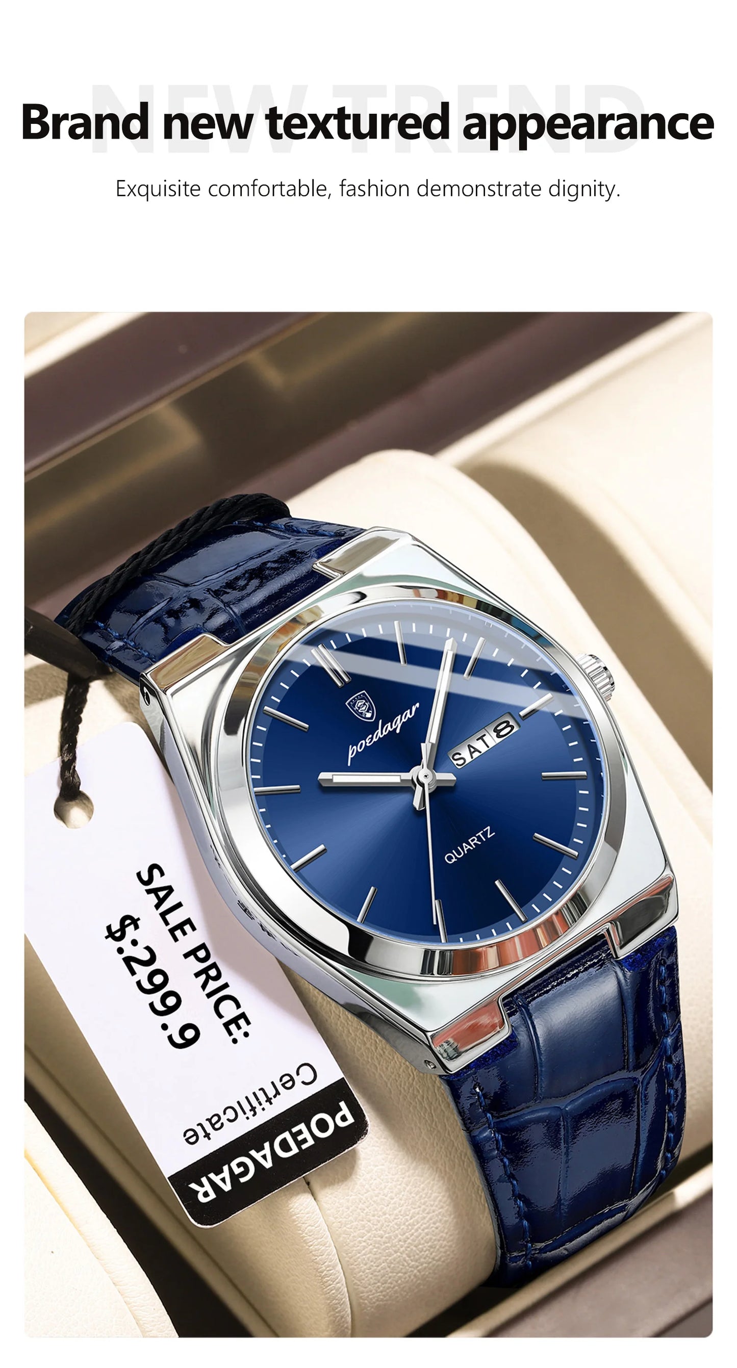POEDAGAR   for Men Military Leather Man Wristwatch Quartz     Week  Watches Reloj+box