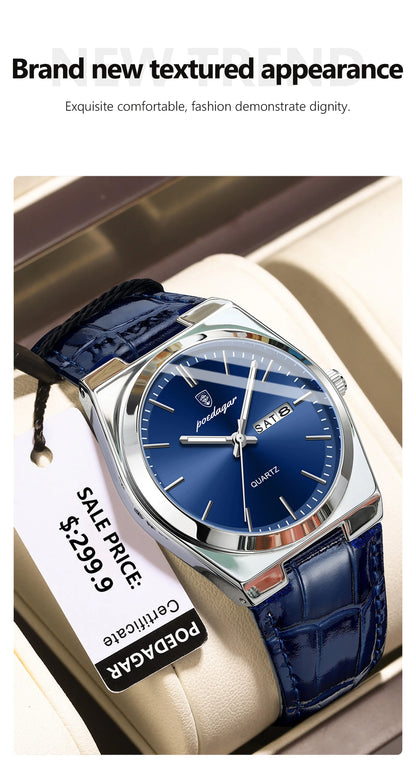 POEDAGAR   for Men Military Leather Man Wristwatch Quartz     Week  Watches Reloj+box