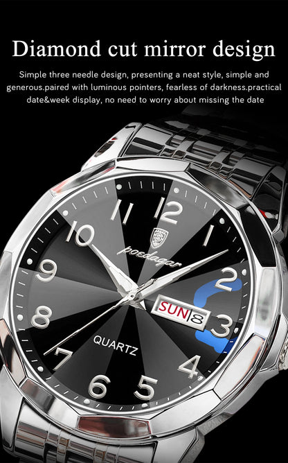 POEDAGAR Men‘s Watches Trend  Original Quartz  for Man Rhombus Mirror Waterpoof   Wristwatch  Week