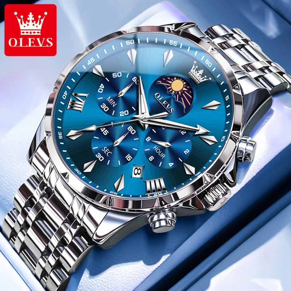 OLEVS 3653 Men   Brand Quartz  Multi functional Automatic  Timer    Moonphase